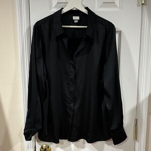 a new day Classic Black Satin Button Down Shirt